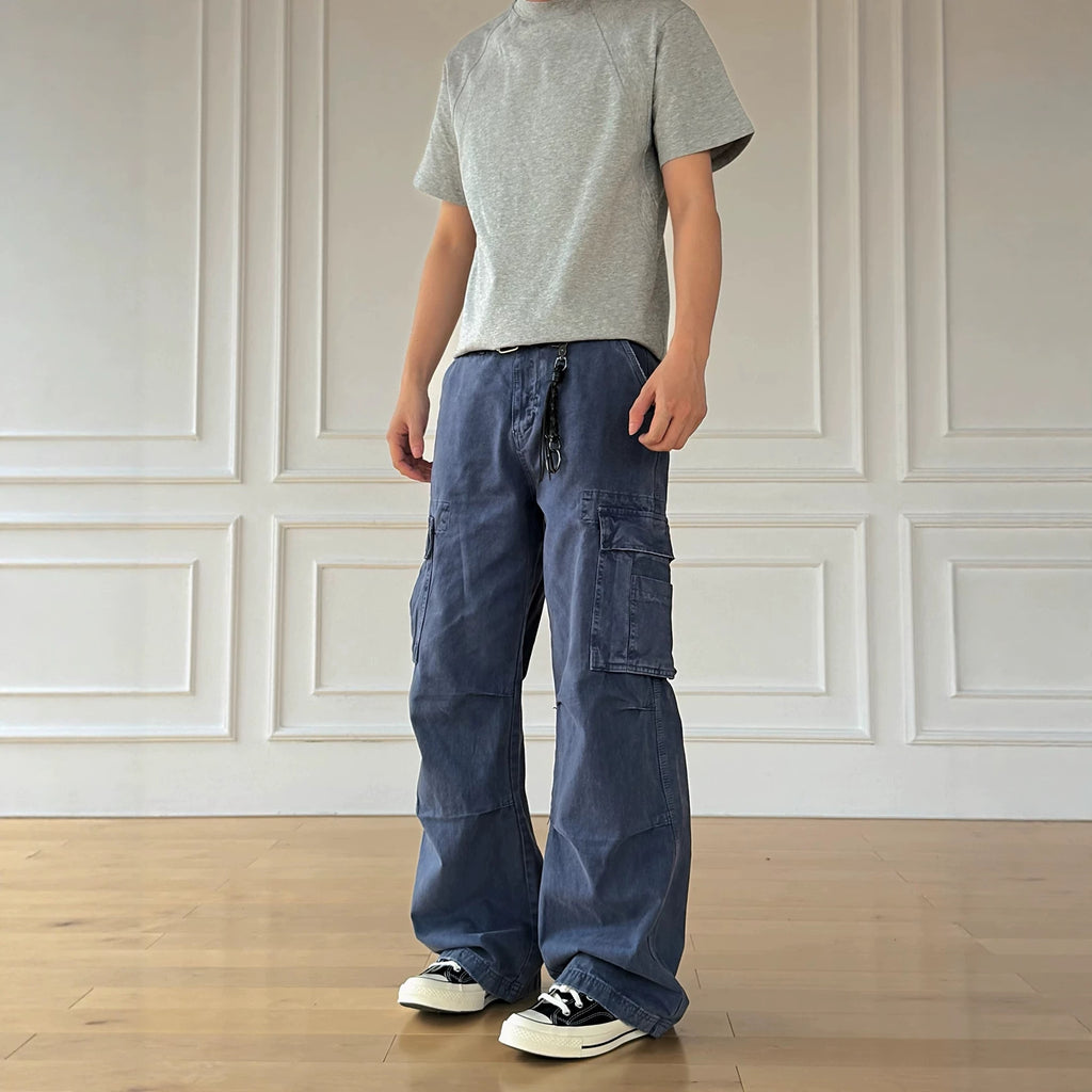 Washed Straight-Leg Drawstring Jeans