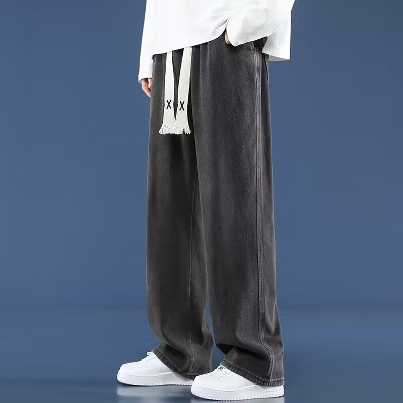 Drawstring Straight-Leg Denim Pants
