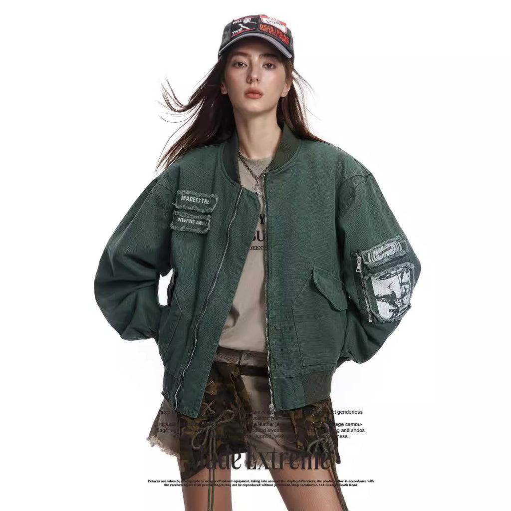 Patchwork Workwear Bomber Jacket