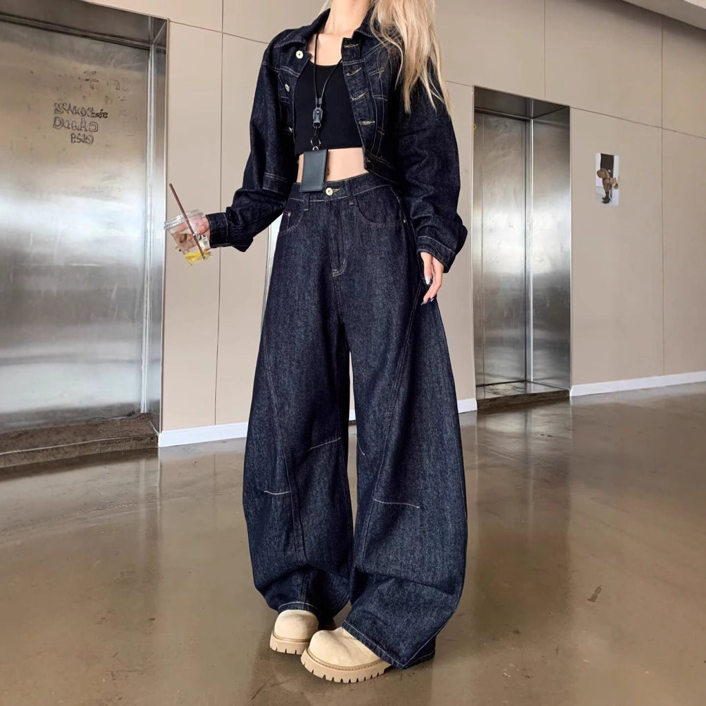 Distressed Denim Set — Cropped Jacket & Baggy Jeans