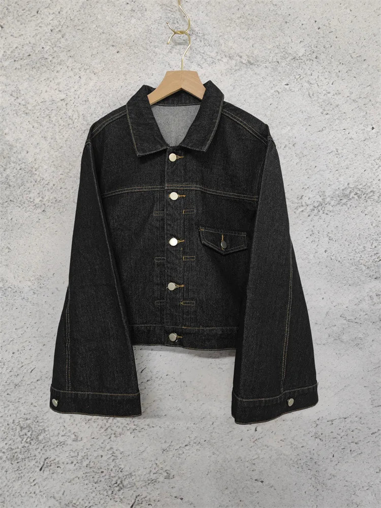 Vintage Turn-Down Collar Denim Jacket — Women's Loose Fit