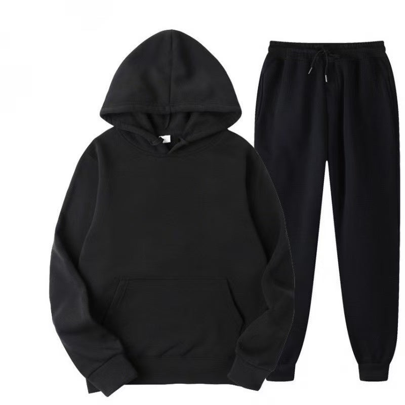 2025 New Men Spring Autumn Solid Hoodie 2Pcs Tracksuit Casual Sport Suit