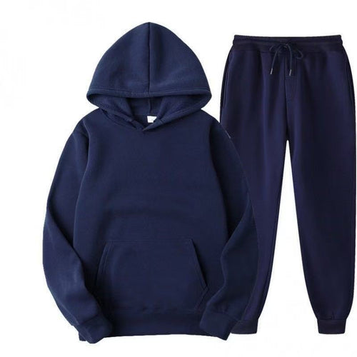2025 New Men Spring Autumn Solid Hoodie 2Pcs Tracksuit Casual Sport Suit