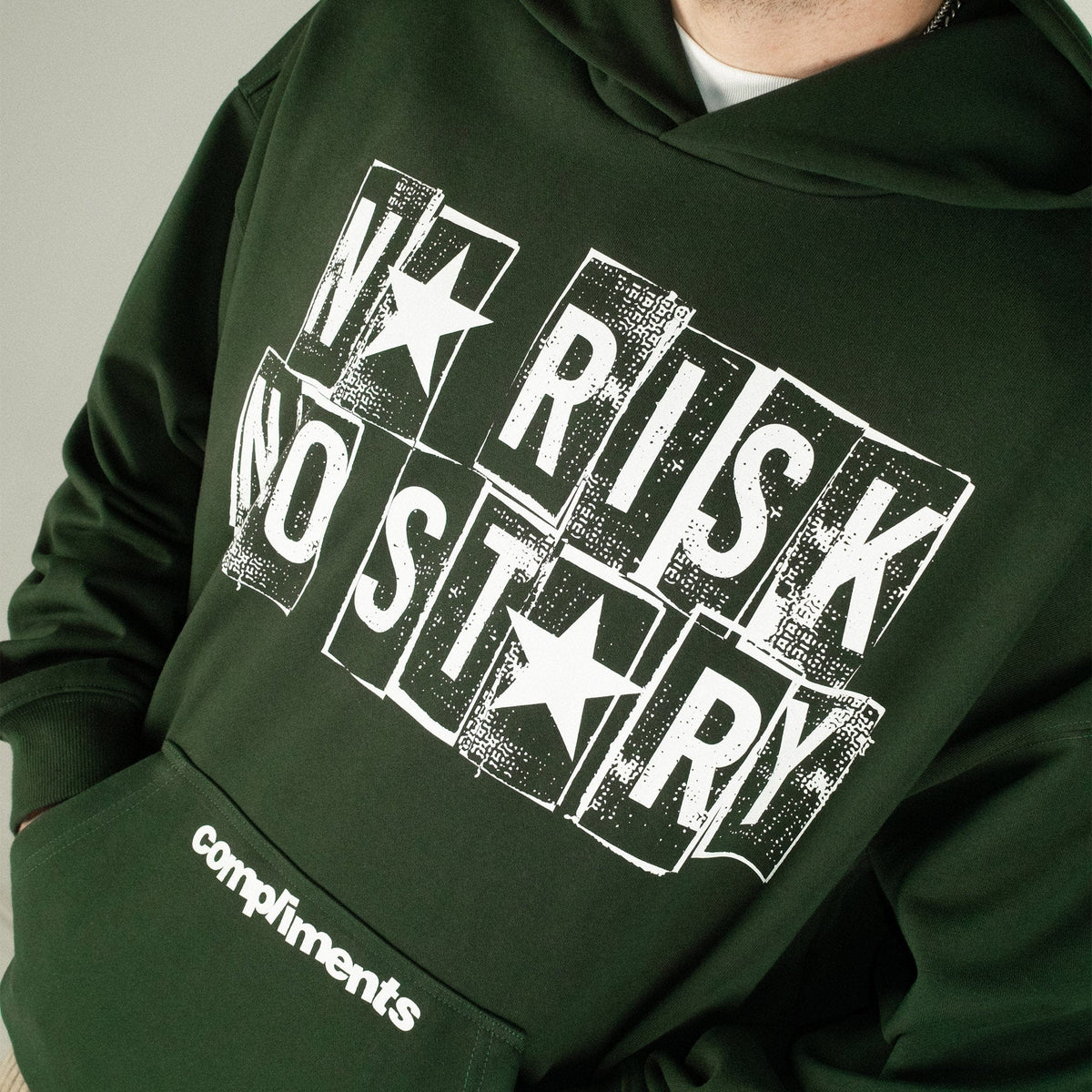 Compliments No Risk, No Story Dark Green Hoodie