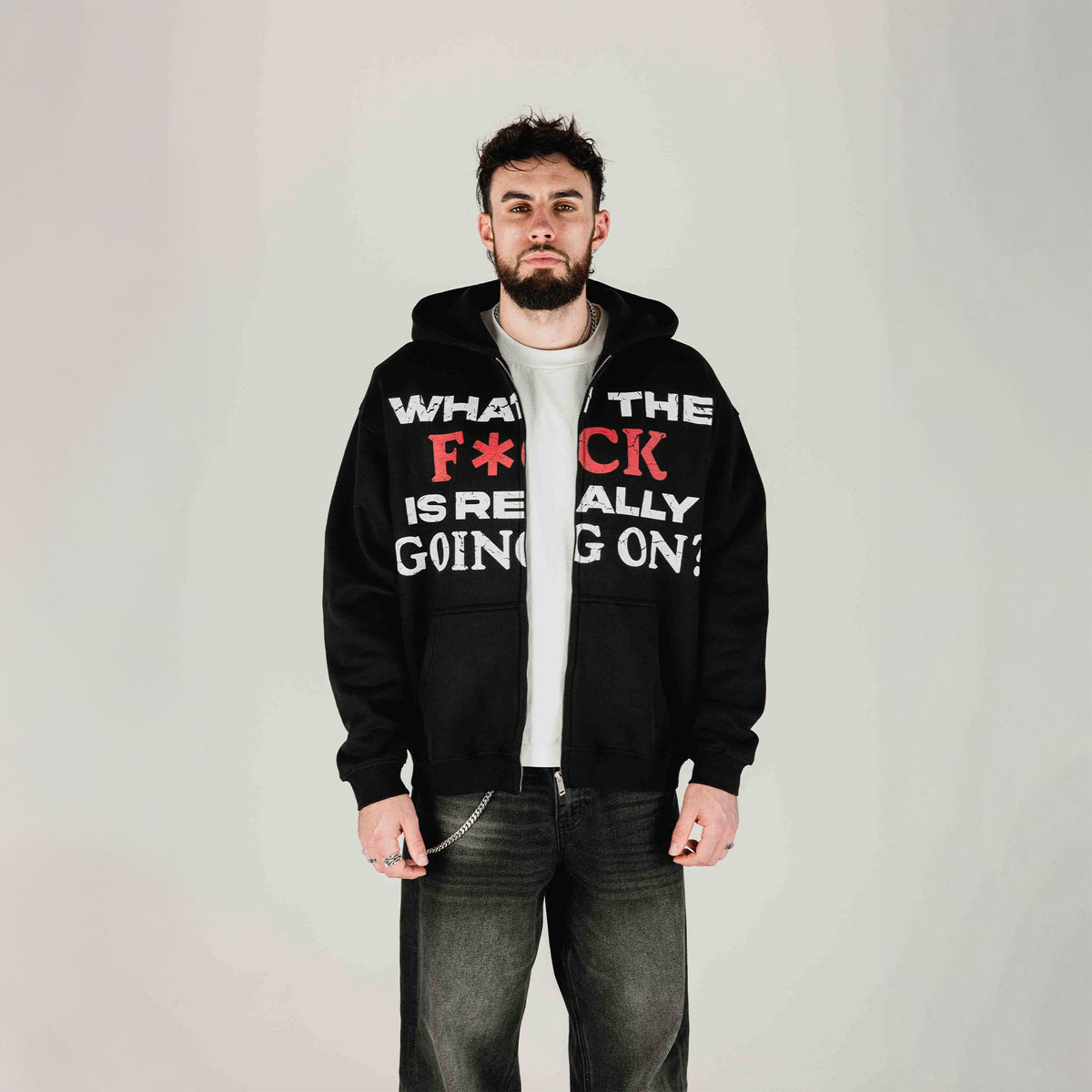 Compliments What The F*** Black Wash Zip-Up Hoodie